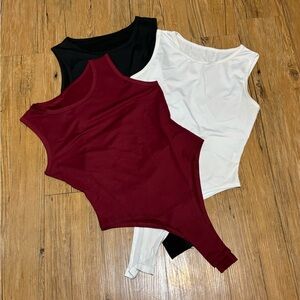Sleeveless Black, White, and Burgundy Bodysuit Set